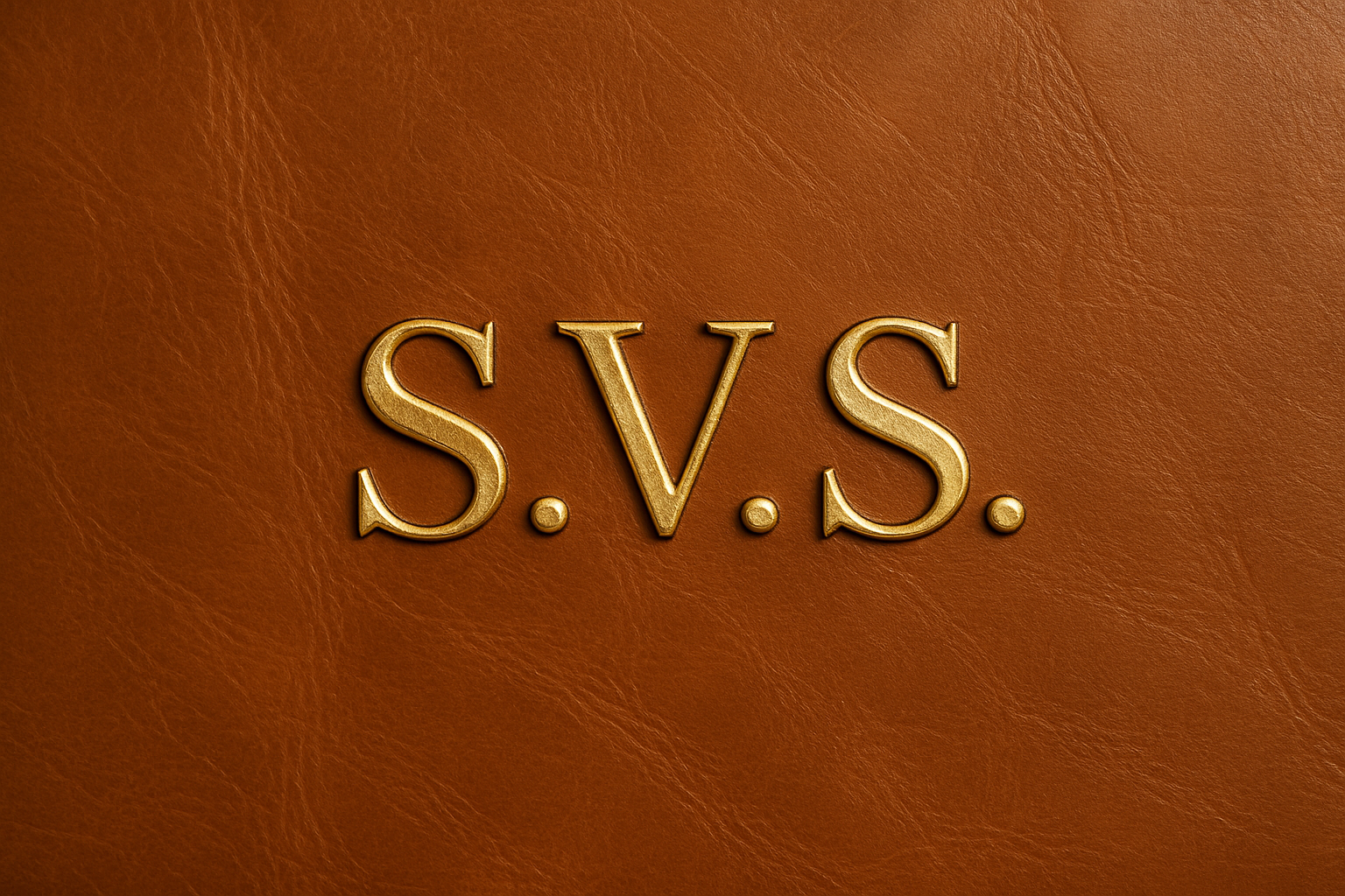LIGHT BROWN LEATHER WALL WITH S.V.S. EMBOSSED IN GOLD
